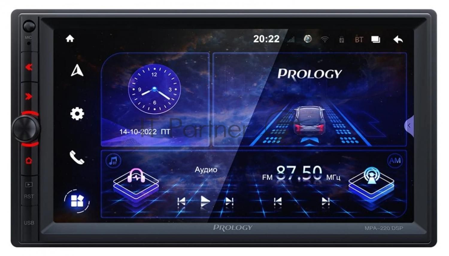 Автомагнитола Prology MPA-220 DSP, 2 DIN, 7", Android 10, Bluetooth, USB Type-A, AUX, GPS, 4G, пульт ДУ