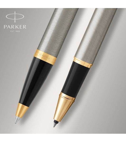Набор ручек Parker IM Core TK223 (CW2093217) Brushed Metal GT, подарочная коробка, ручка роллер, ручка шариковая сменный стержень, 1 стержень, круглая
