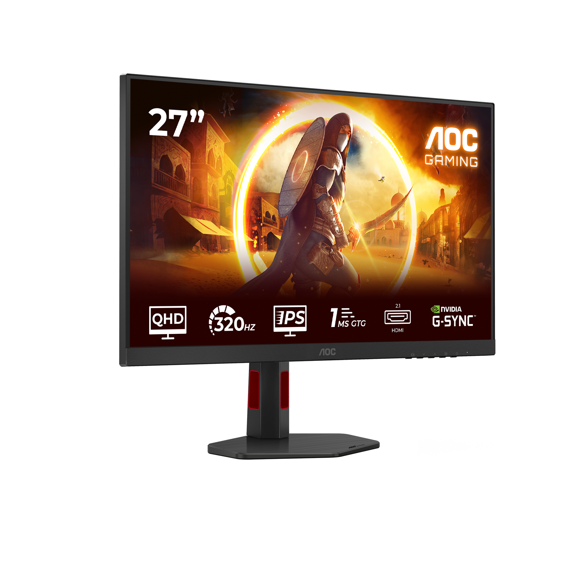 Монитор 27" AOC Q27G4SRU IPS 2560x1440, 320 Гц, 0.5 мс, 16:9, 400 кд/м², 2xHDMI 2.1, DP 1.4, 3.5 Jack, USB Hub (4x USB-A), динамики (2x2 Вт), HDR10, Adaptive-Sync, черный