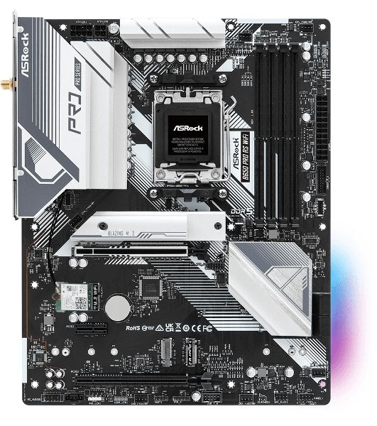 Материнская плата ASRock B650 Pro RS WiFi, AM5, AMD B650, 4xDDR5, 4xSATA, 3xM.2, 1xPCIe 4.0 x16, 1xPCIe 3.0 x16, 1xPCIe 3.0 x1, 1xHDMI, 1xDP, 1x2.5Gb LAN, Wi-Fi 6E, Bluetooth 5.2, 1xUSB-C 10Gbps, 2xUSB-A 5Gbps, 6xUSB-A 2.0, 3x3.5 мм, 7.1, ATX