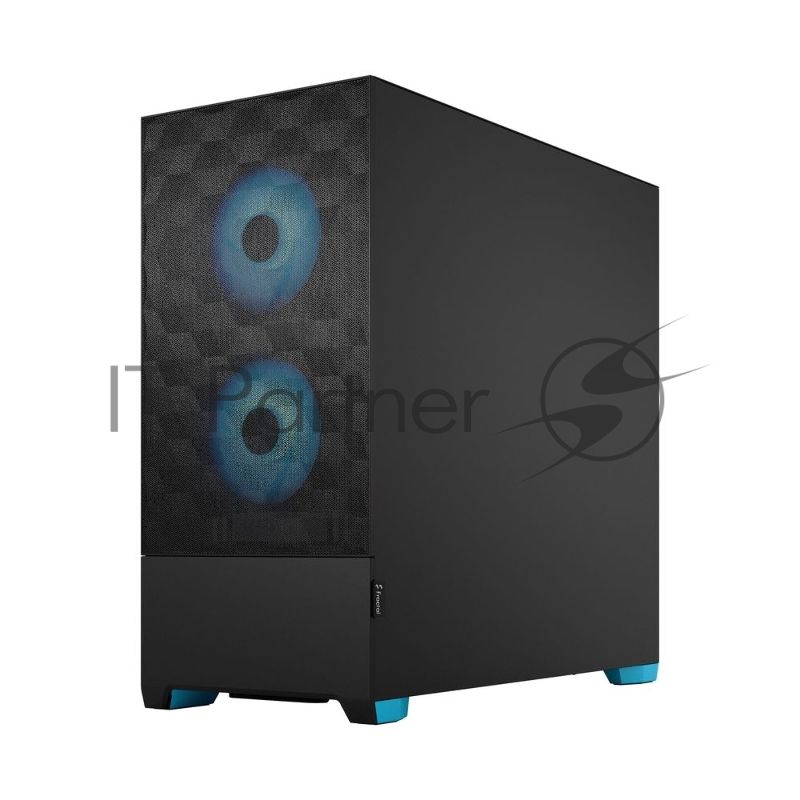 Компьютерный корпус без блока питания Fractal Design Pop Air RGb Cyan Core TG Clear Tint, Midi-Tower, 3x120мм RGb, 2xUSB-A 3.2 ATX, mATX, mITX черный/циан
