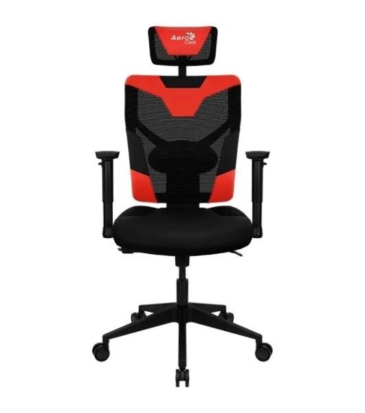 Кресло Aerocool GUARDIAN Champion красный, сетка, 150 кг, подголовник, регулируемые подлокотники, механизм качания, поясничная подушка