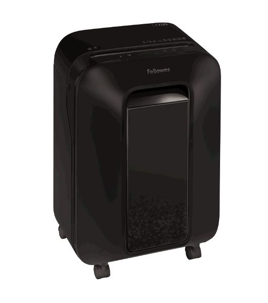 Шредер Fellowes PowerShred LX200 черный (секр.P-4)/перекрестный/12лист./22лтр./скрепки/скобы/пл.карты