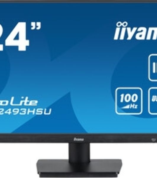 Монитор 23.8" Iiyama ProLite XU2493HSU-B7 IPS 1920x1080, 100 Гц, 1 мс, 16:9, 300 кд/м², HDMI 1.4, DP 1.2, 3.5 Jack, USB Hub (2x USB 2.0), динамики (2x2 Вт), Adaptive-Sync, черный