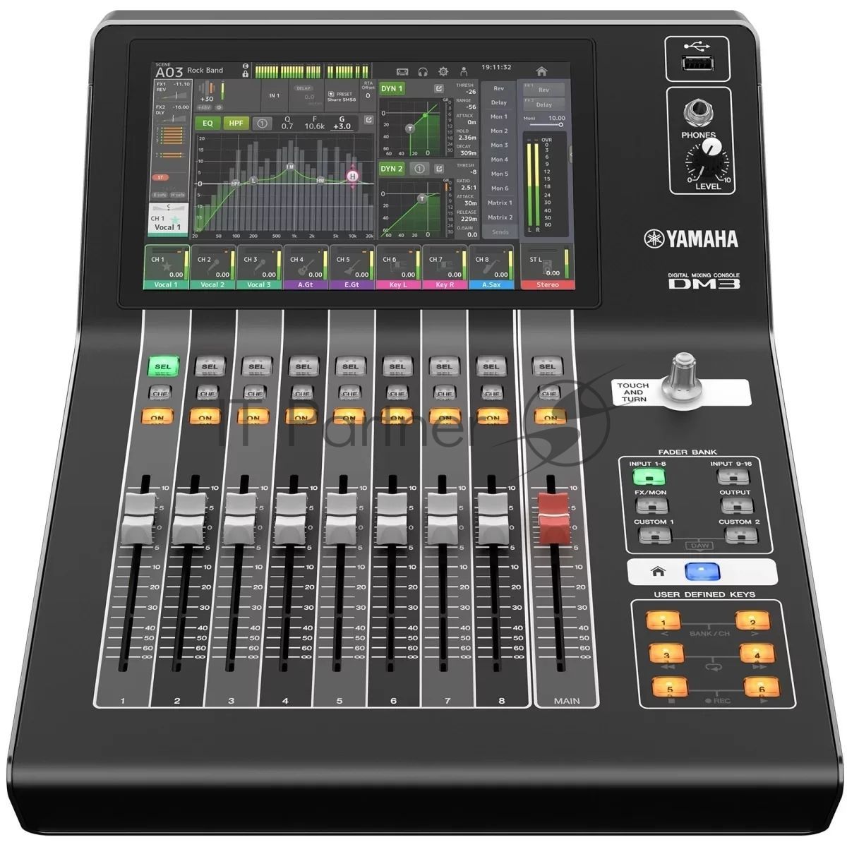 Микшер Yamaha DM3 цифровой, компактный, Dante, 9 фейд, 9" мультисенсорный экран, входные каналы микширования: 16 моно + 1 стерео + 2 FX возврат, шины: 1 стерео, 6 миксов, 2 FX, 2 матрицы (поддерживает ввод в матрицу), локальный ввод-вывод: 16 микрофонн