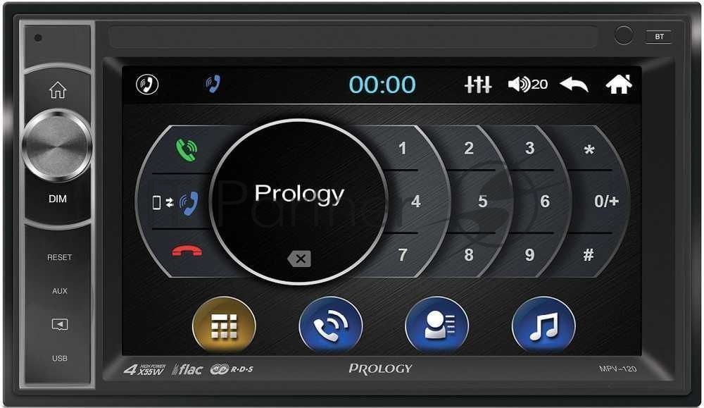 Автомагнитола Prology MPV-120, 2 DIN, 6.2", Bluetooth, USB Type-A, AUX, пульт ДУ