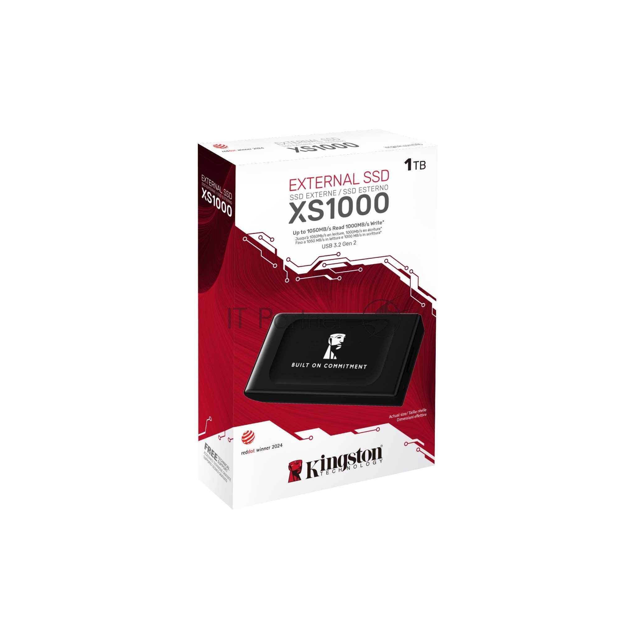 Внешний SSD Kingston XS1000, 1TB, USB 3.2 Gen 2 Type-C, R/W 1050/1000, черный
