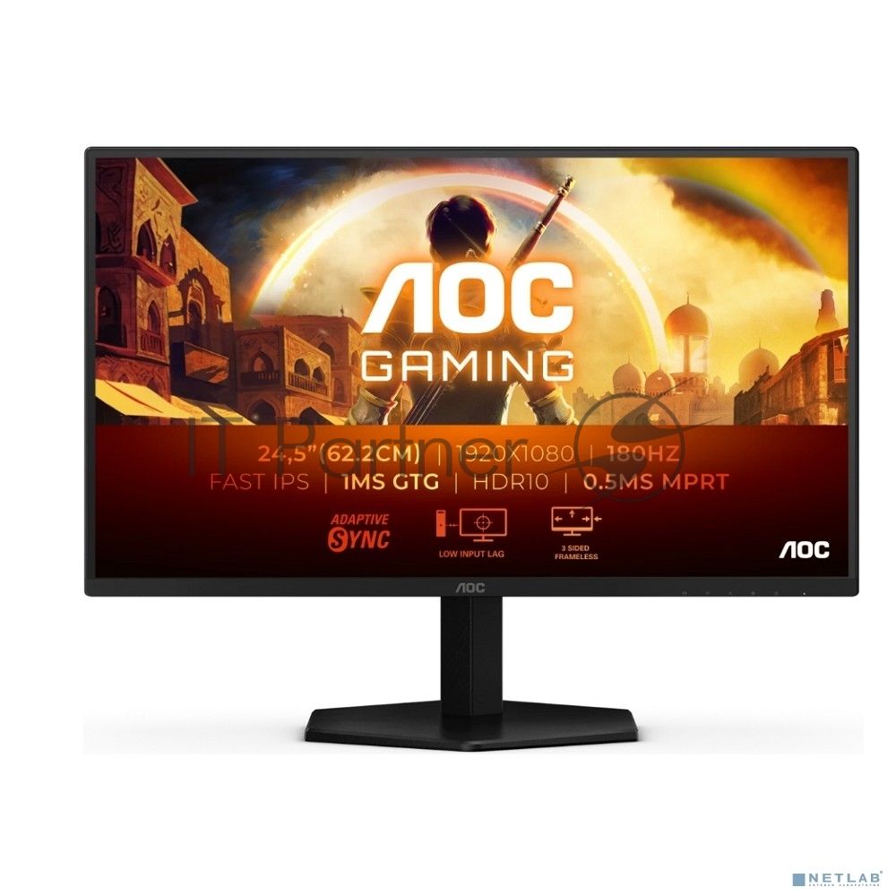 Монитор 24.5" AOC 25G42E IPS 1920x1080, 180 Гц, 1 мс, 16:9, 300 кд/м², HDMI 2.0, DP 1.4, 3.5 Jack, HDR10, Adaptive-Sync, VESA 100x100, черный