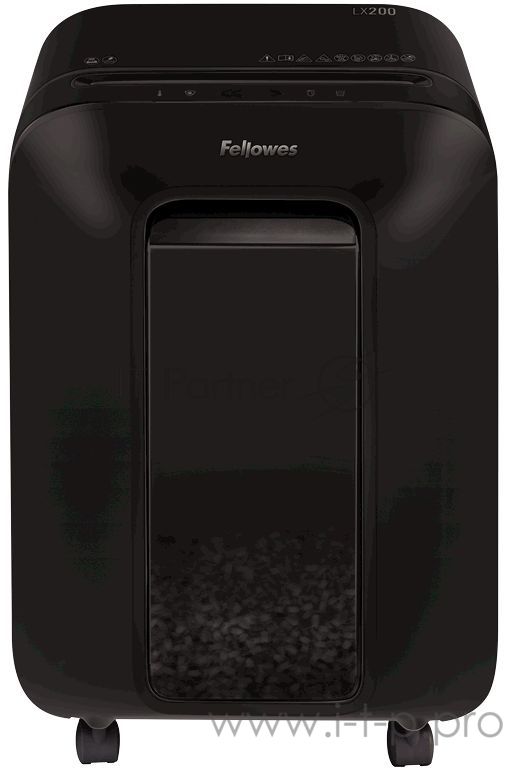 Шредер Fellowes PowerShred LX200 черный (секр.P-4)/перекрестный/12лист./22лтр./скрепки/скобы/пл.карты