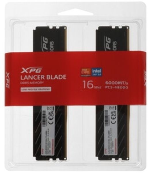 Оперативная память ADATA Lancer Blade, DDR5, 32GB (2x16GB), 6000 MHz, CL48, с радиатором, чёрный