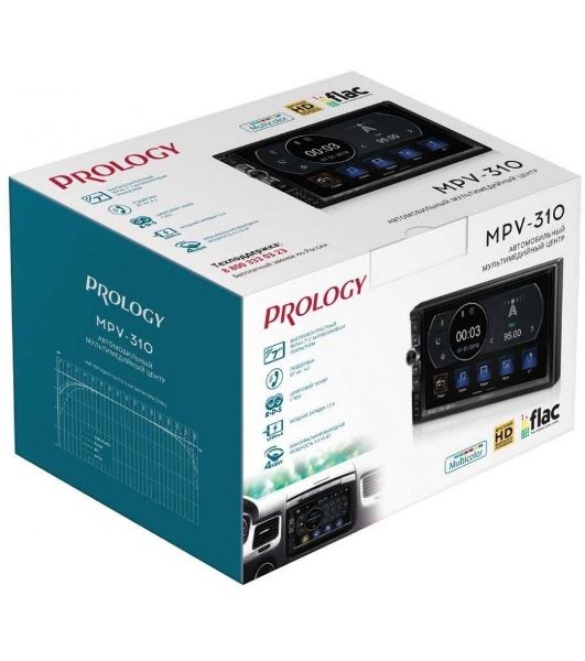 Автомагнитола Prology MPV-310, 2 DIN, 7", Bluetooth, USB Type-A, AUX, пульт ДУ