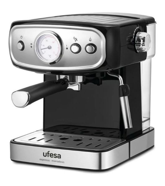 Кофеварка рожковая Ufesa CE7244 BRESCIA черный/серебристый, исп. кофе - молотый, 1.5 л, 850 Вт, 20 бар
