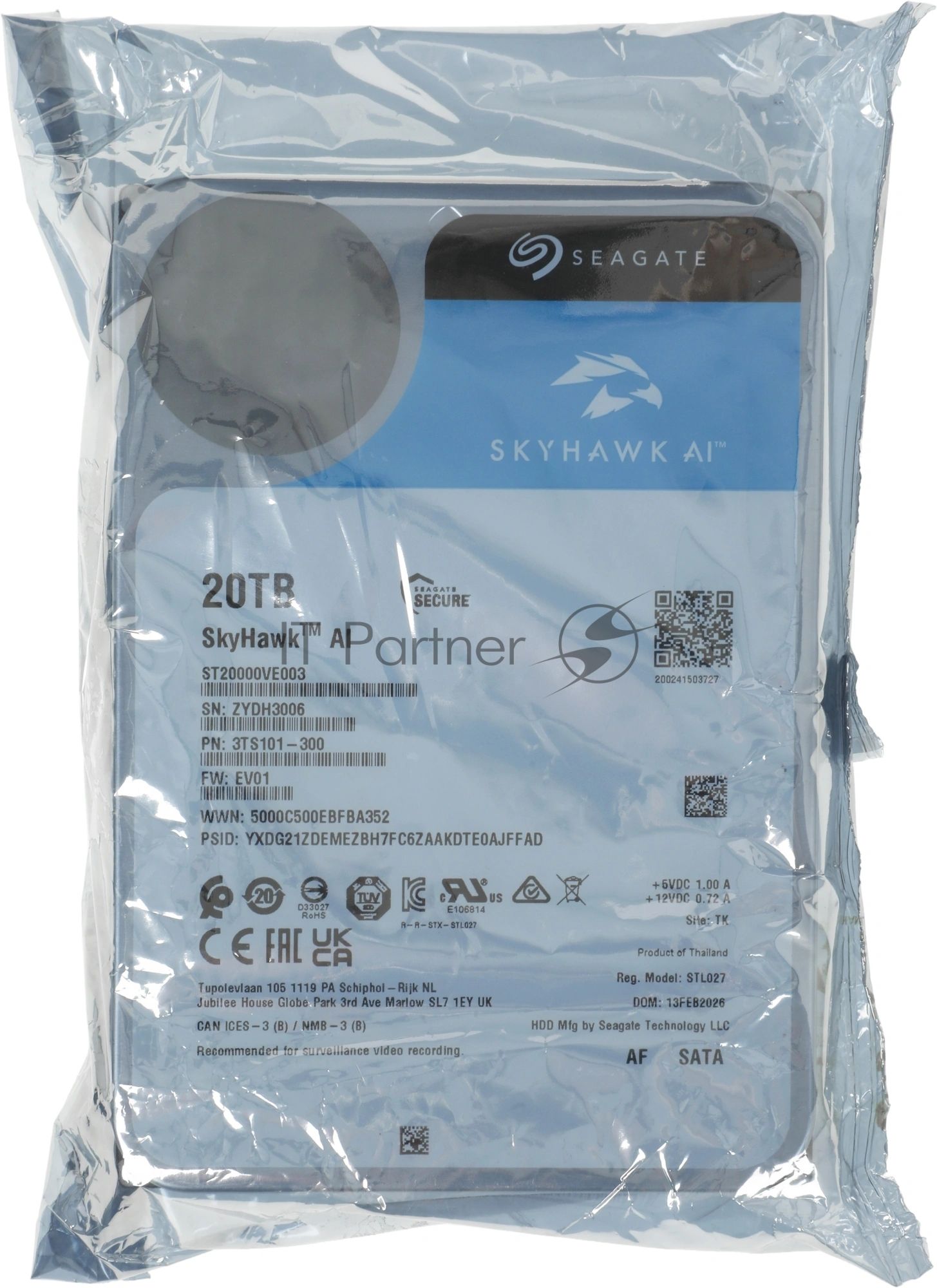 Жесткий диск HDD Seagate SkyHawk AI 20Tb 7200rpm SATA 512Mb 3.5"