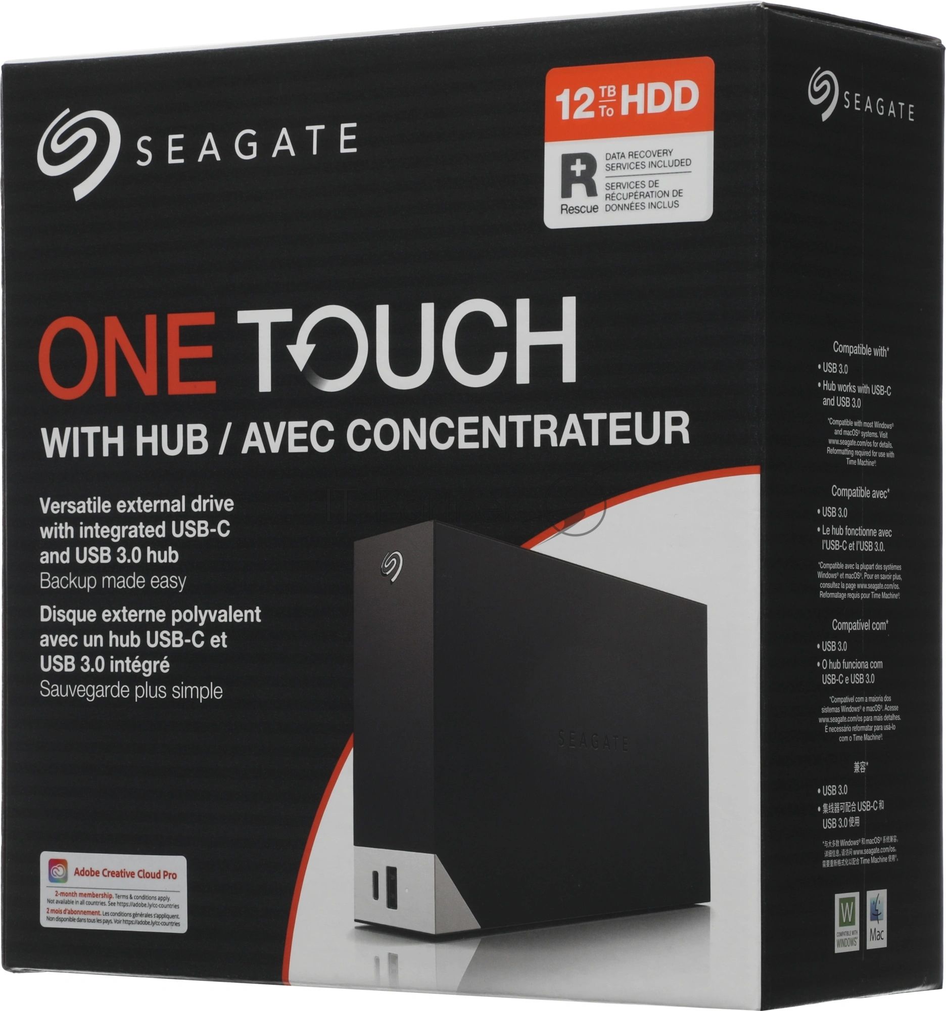 Внешний HDD 3.5" Seagate One Touch STLC12000402, 12TB, USB 3.2 Gen 1 Type-A, 5400 rpm, черный