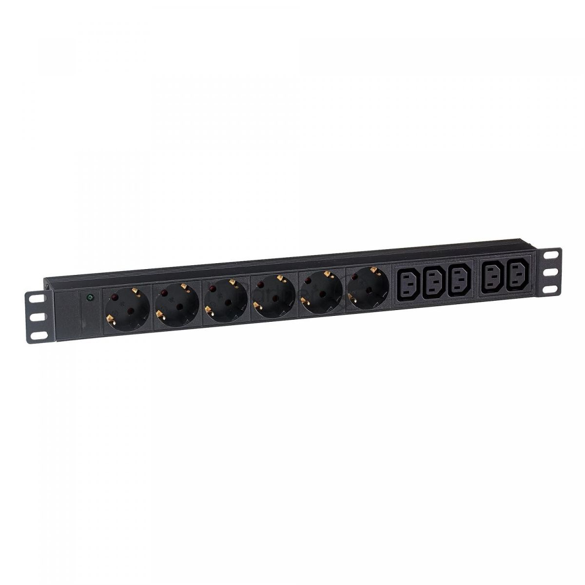 Блок розеток горизонтальный ExeGate ServerPro PDU-19H010 Al-5C136S-C14, 19", 1U, Алюминий, 5 IEC 320 C13, 6 Schuko, С14, черный