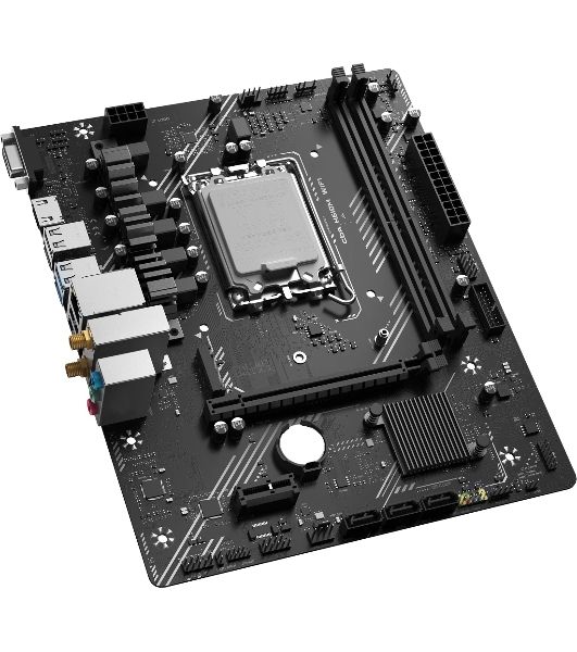 Материнская плата CBR H610M WiFi, LGA 1700, Intel H610, 2xDDR5, 3xSATA, 1xM.2, 1xPCIe 4.0 x16, 1xPCIe x1, 1xVGA, 1xHDMI, 1x1Gb LAN, Wi-Fi 6, Bluetooth 5.2, 2xUSB-A 5Gbps, 4xUSB-A 2.0, 3x3.5 мм, 7.1, mATX