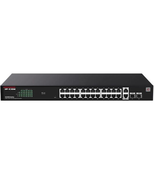 Коммутатор Web smart IP-COM G2228P-24-410W с 26 гигабитными портами и 2 SFP-портоми, PoE 24х30Вт (до 370Вт)