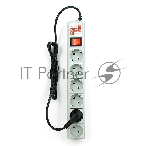 Фильтр-удлинитель Power Cube 1,9 м 6 розеток (серый) 10А/2,2 кВт