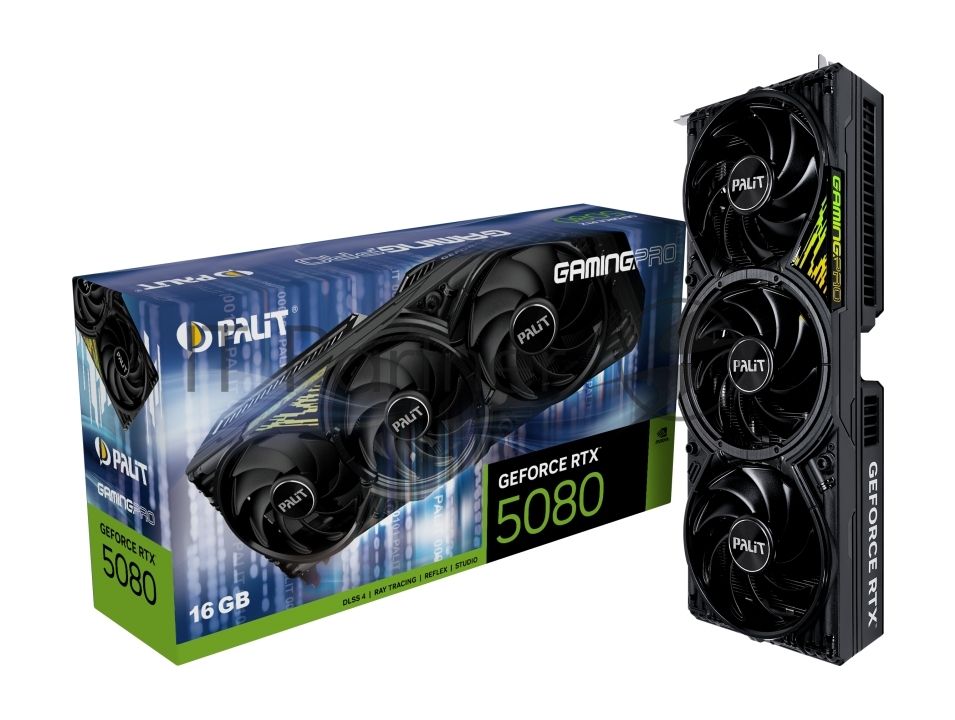 Видеокарта Palit GeForce RTX 5080 GamingPro V1, 16 GB GDDR7, 256 bit, 3xDisplayPort, HDMI, GPU 2617 MHz