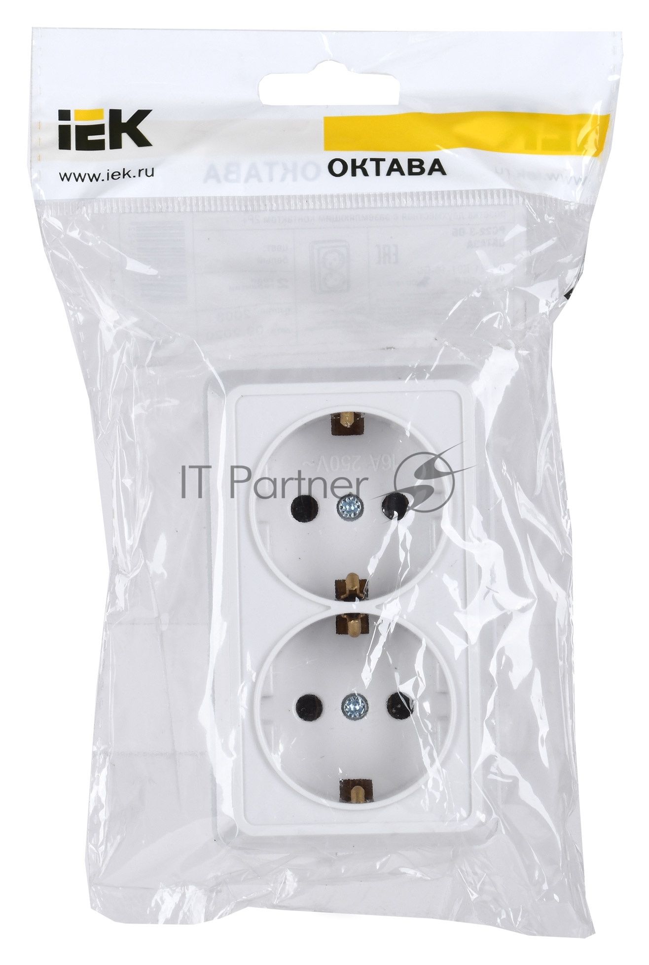 Розетка IEK ERO21-K01-16-DC РС22-3-ОБ 2местн. с з/к 16А откр.уст. ОКТАВА (белый)