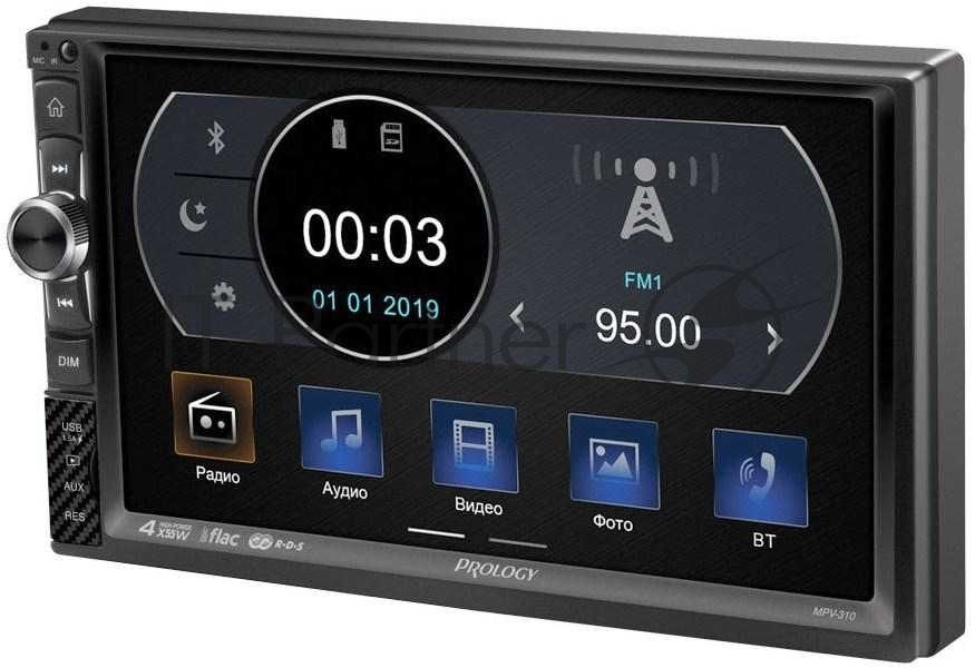 Автомагнитола Prology MPV-310, 2 DIN, 7", Bluetooth, USB Type-A, AUX, пульт ДУ