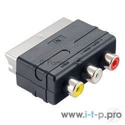 Переходник PERFEO Переходник SCART (21 pin) вилка "IN" - 3xRCA розетка, видео + стерео-аудио (A7007)
