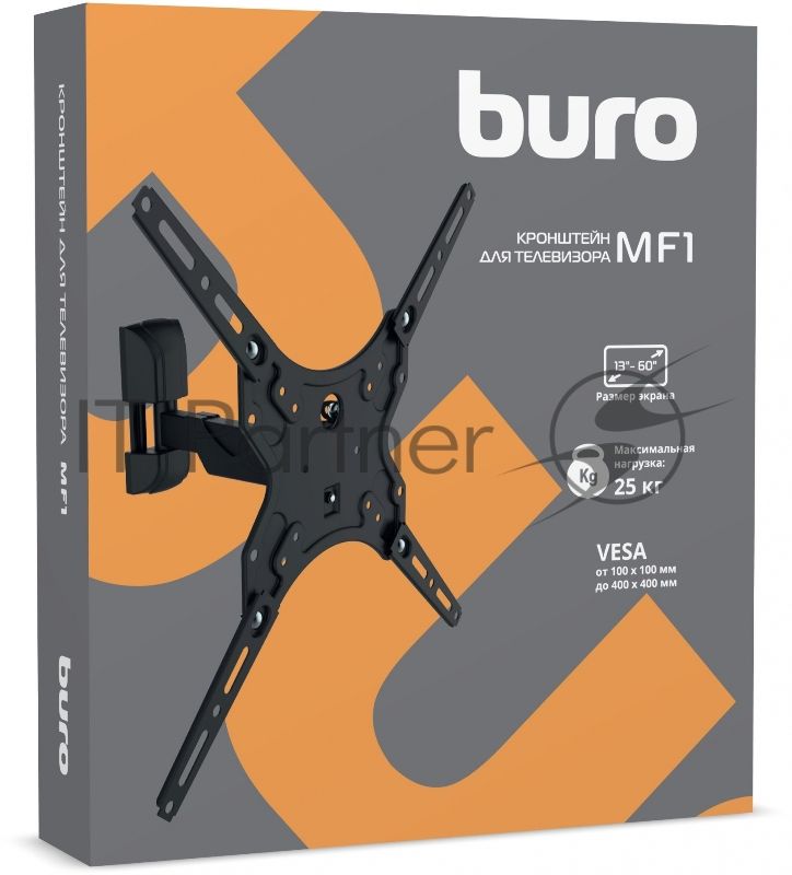 Кронштейн для телевизора Buro MF1 черный 13"-60" макс.25кг настенный поворот и наклон