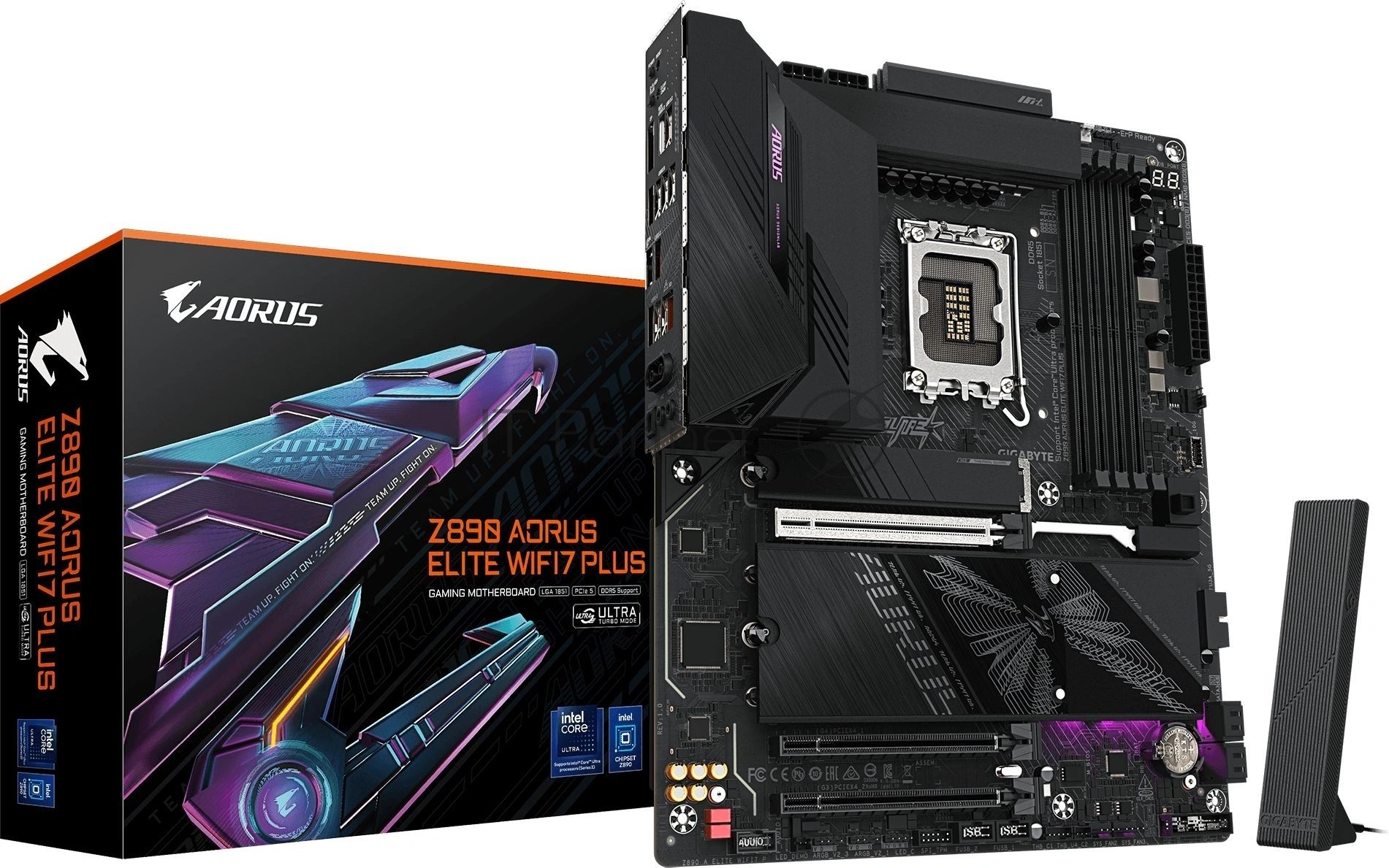 Материнская плата Gigabyte Z890 AORUS ELITE WIFI7 PLUS, LGA1851, Intel Z890, 4xDDR5, 4xSATA, 1xPCIe 5.0 x16, 2xPCIe 4.0 x4, 1xDisplayPort, 1xUSB4 Type-C, 1x 5Gb LAN, 2xUSB 3.2 Gen 2, 3xUSB 3.2 Gen 1, 4xUSB 2.0, 2x3.5 мм, 7.1, ATX