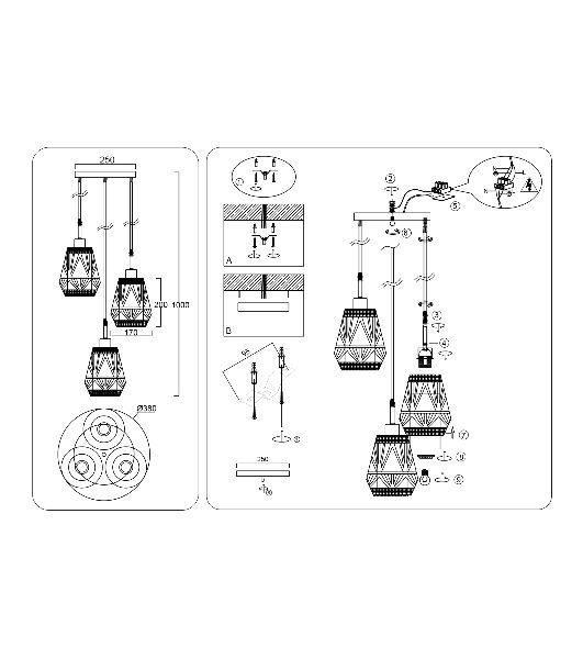 Светильник Ambrella light TR8522/3 BK/SB черный/бронза E27/3 max 60W D380*1000
