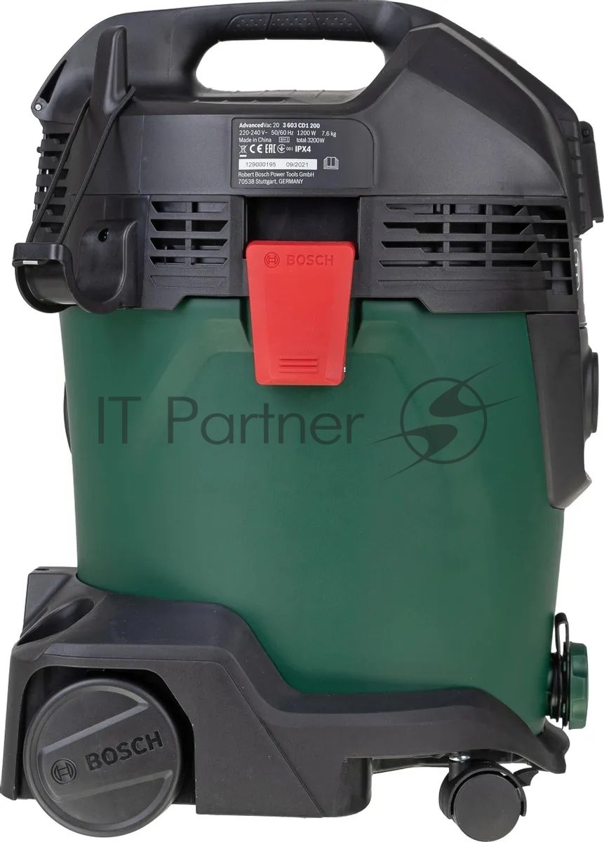 Строительный пылесос Bosch AdvancedVac20 зеленый, 300/1200 Вт, уборка сухая/влажная, пылесборник мешок/контейнер, 20 л