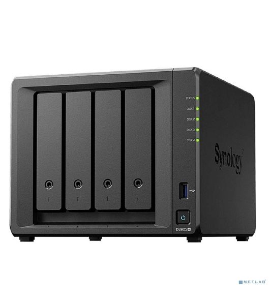 Сетевое хранилище Synology DiskStation DS925+ черный (AMD Ryzen V1500B/4Gb/4 pcs (3.5" or 2.5" SATA or SSD)/1xM.2 2280 NVMe SSD/RAID/1x4Gb/no WIFI) (DS