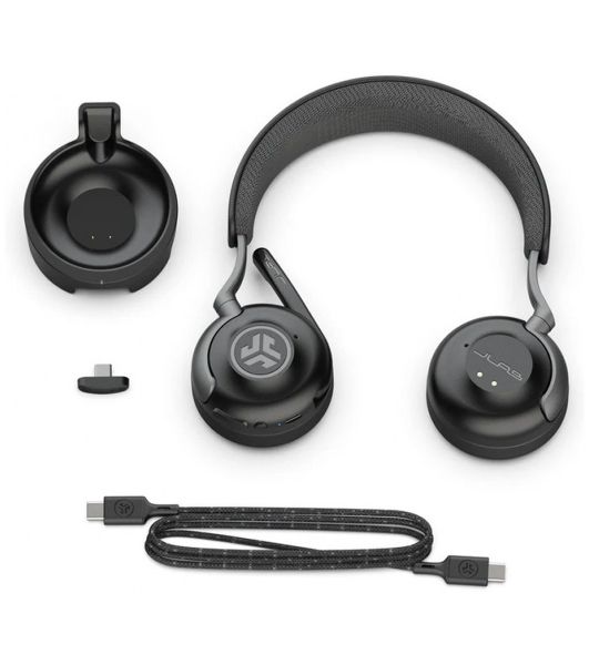 Гарнитура JLab Epic Work ANC Wireless Duo with Stand чёрный, беспроводная, Bluetooth/радиоканал/USB-C, ANC (шумоподавление), до 9 м, в комплекте подставка