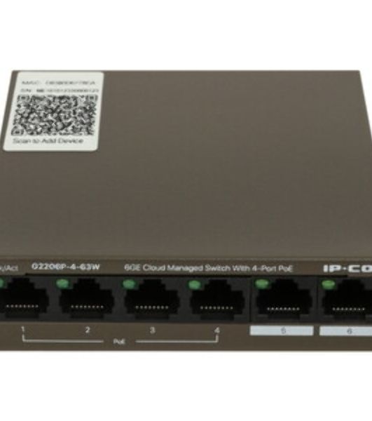 Коммутатор сетевой IP-COM G2206P-4-63W 4x10Base-T/100Base-TX/1000Base-T 2x1000Base-T PoE порты 4 Количество портов PoE+ 4 G2206P-4-63W