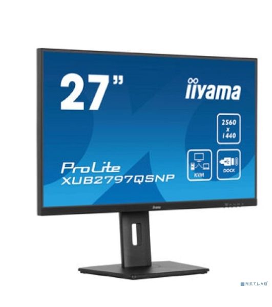 Монитор 27" Iiyama ProLite XUB2797QSNP-B1 IPS QHD, 100 Гц, 1 мс (MPRT), 16:9, 300 кд/м², HDMI 2.0, DP 1.4, USB-C (96 Вт PD), встроенные динамики (2x2 Вт), KVM-модуль, поворотная подставка, черный