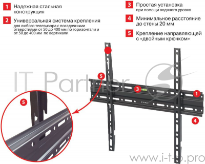 Кронштейн для телевизора Arm Media PLASMA-3 new черный, 22"-65" макс. 55 кг, настенный, фиксированный