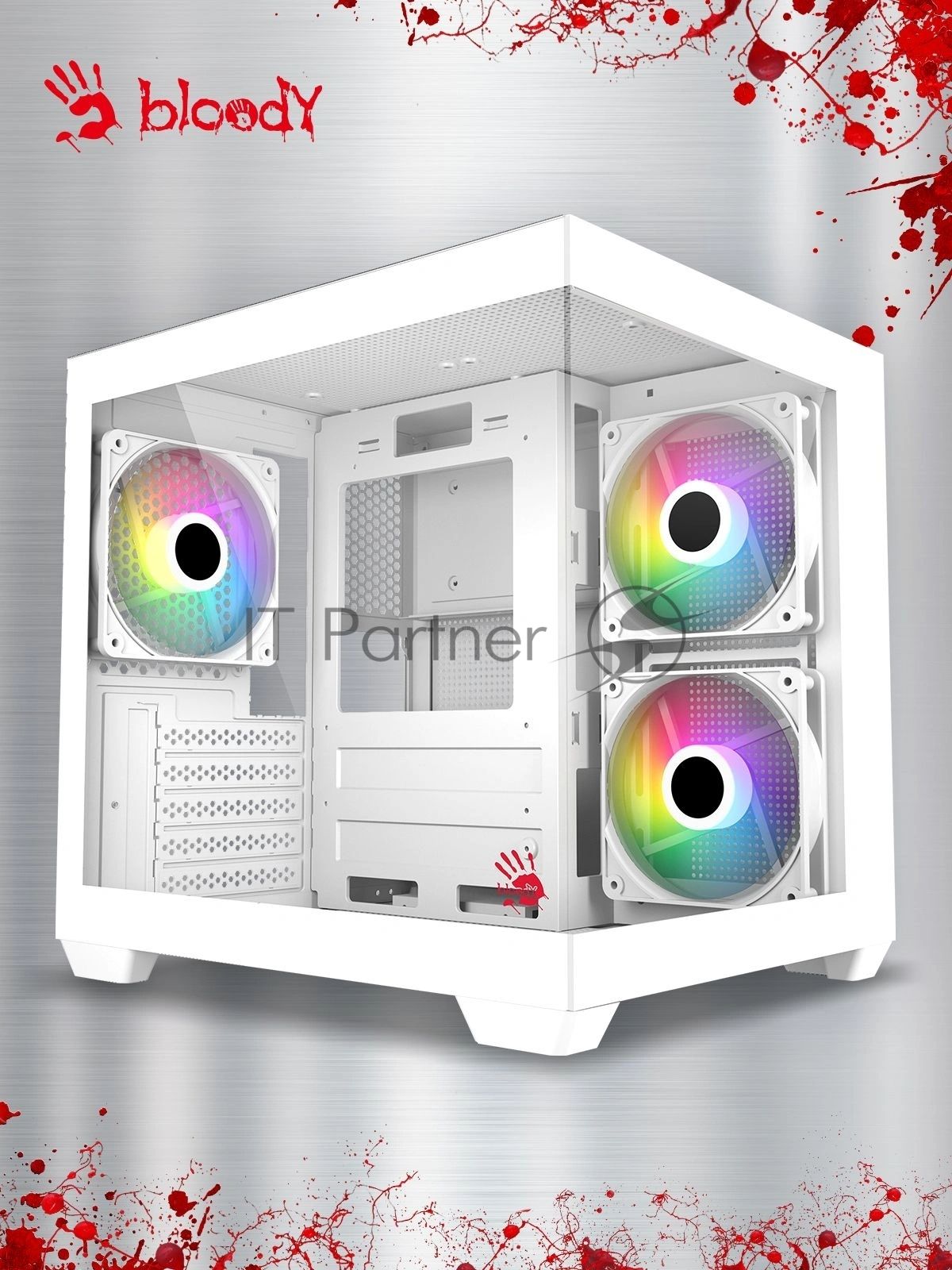 Компьютерный корпус Bloody CC-121 белый без БП mATX 7x120мм 1xUSB2.0 1xUSB3.0 audio