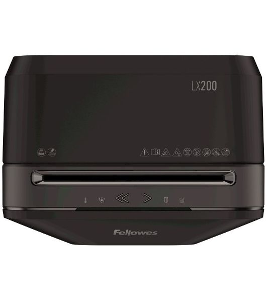 Шредер Fellowes PowerShred LX200 черный (секр.P-4)/перекрестный/12лист./22лтр./скрепки/скобы/пл.карты