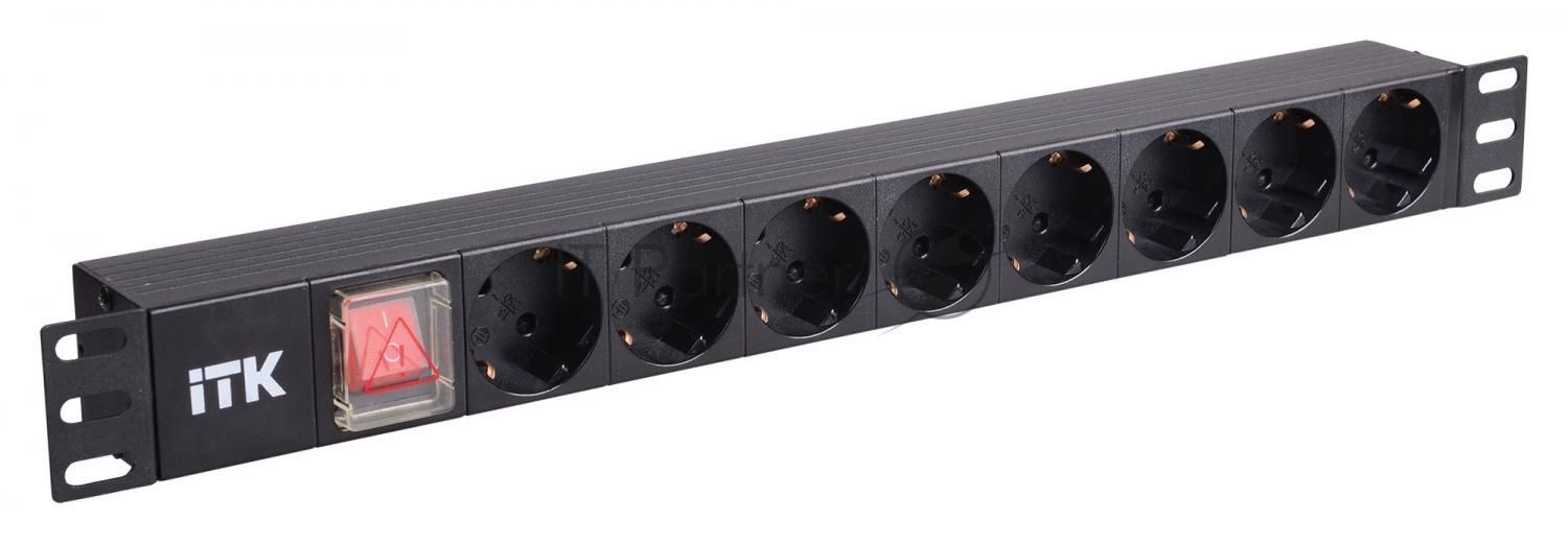 Блок розеток 19 (8шт)PDU с LED выкл.алюм.профиль 1U шнур 2м вилка DIN49440 (нем.станд.) PH12-8D1 ITK