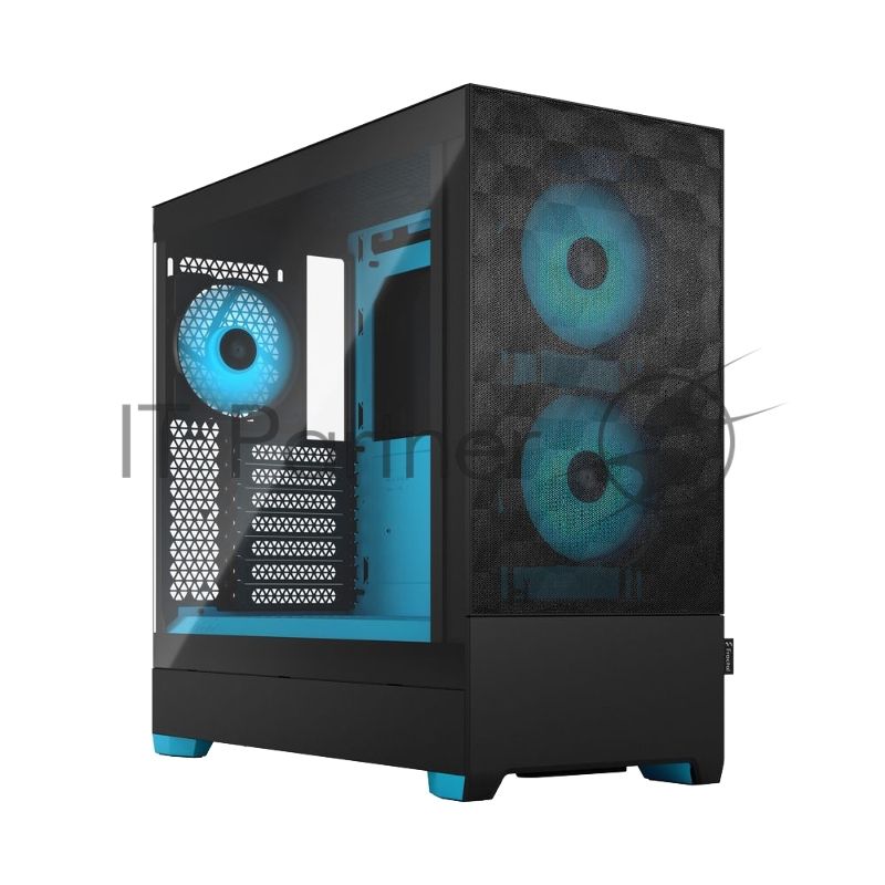 Компьютерный корпус без блока питания Fractal Design Pop Air RGb Cyan Core TG Clear Tint, Midi-Tower, 3x120мм RGb, 2xUSB-A 3.2 ATX, mATX, mITX черный/циан
