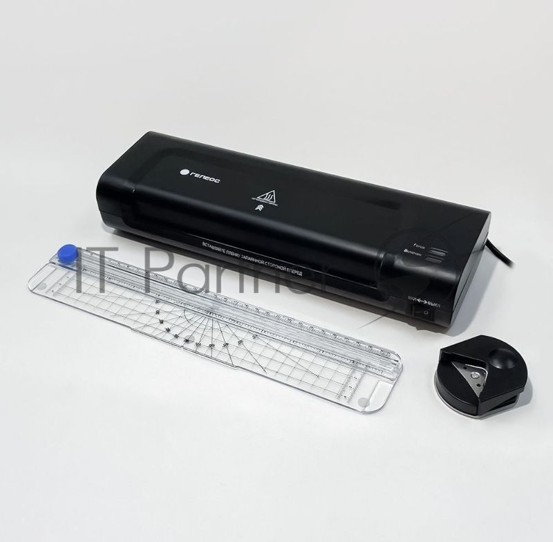 Ламинатор ГЕЛЕОС ЛМ A4 Комбо, А4, 2х150 (пленка 75-150мкм), 300 мм/мин, 2 вала, пласт. корпус, мах толщина 0,6мм, разжим валов, + резак, обрезчик углов и стартовый набор пленок