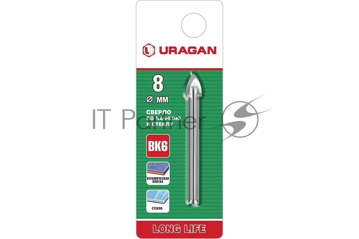Сверло по плитке URAGAN 29830-08  по кафелю и стеклу цил.хв-к d8мм