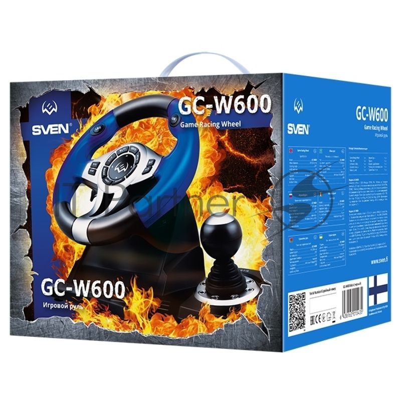 Руль черный Sven GC-W600 (виброотдача, педали, джойстик, 12 кн., USB)