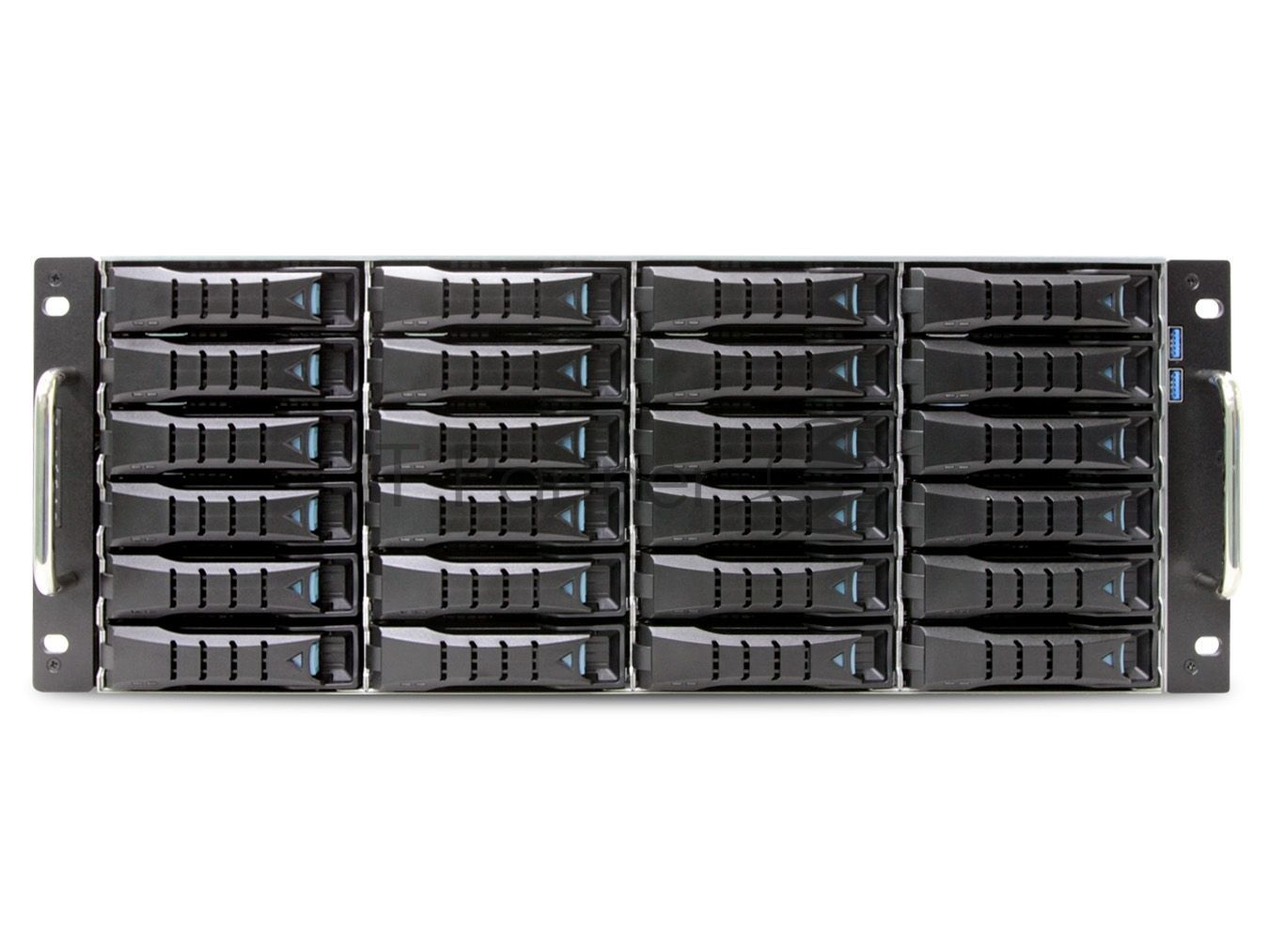 Корпус компьютерный AIC RSC-4ETS, 4U, 24xSATA/SAS HS 3,5/2,5" universal bay + 2x2,5" 15mm rear HS bay , up to 12"(W) x 9,6"(D) ATX, 12G 24-port EOB BP with 3xSFF-8643, 3x 120x25mm fan (middle), 800W 1+1 redundant 80+ Platinum, 28" slide rail, w/o CPU heat