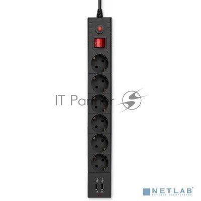 Сетевой фильтр Buro BU-SP1.8 USB 2A-B 1.8м (6 розеток) черный (коробка)