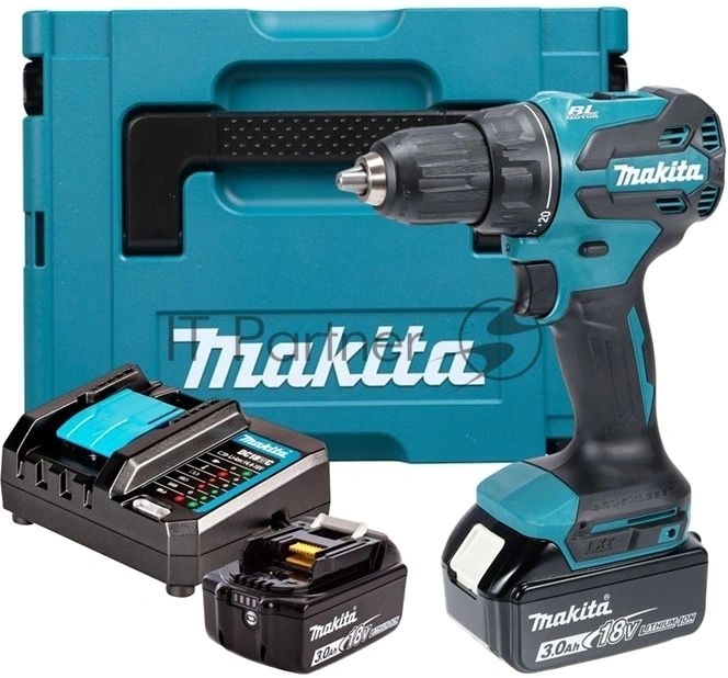 Дрель-шуруповерт Makita DHP490F003, 18 В, 3 Ач, 50 Нм, бесщеточный, ударный