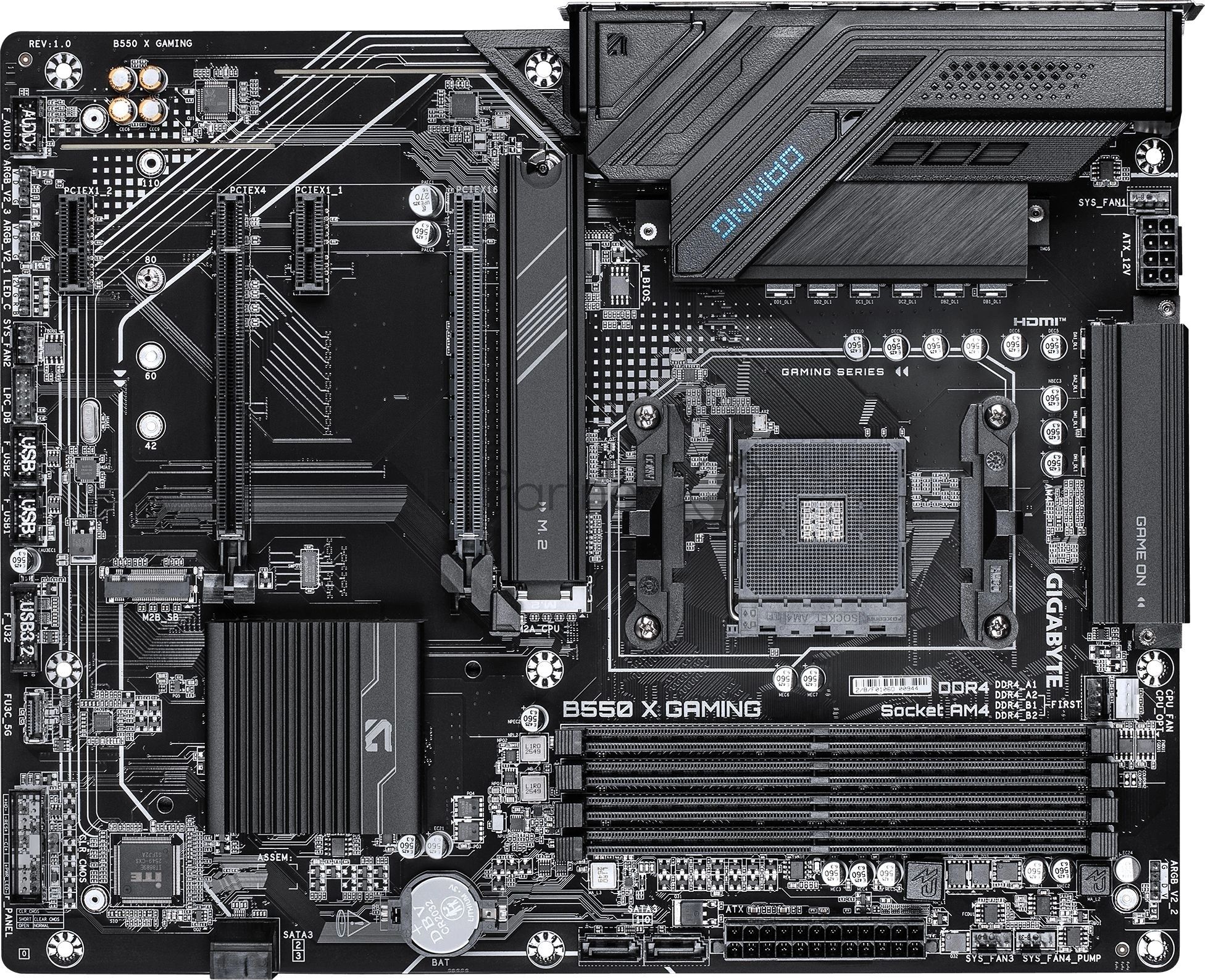 Материнская плата Gigabyte B550 X GAMING, AM4, AMD B550, 4xDDR4, 4xSATA, 2xM.2, 1xPCIe 4.0 x16, 1xPCIe 3.0 x4, 2xPCIe 3.0 x1, 1xHDMI, 1xDisplayPort, 1x 2.5Gb LAN, 1xUSB 3.2 Gen 2, 3xUSB 3.2 Gen 1, 1xUSB Type-C, 2xUSB 2.0, 2x3.5 мм, 7.1, ATX