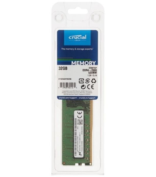 Оперативная память Crucial, DDR4, 32GB (1x32GB), 3200 MHz, CL22, радиатор, черный