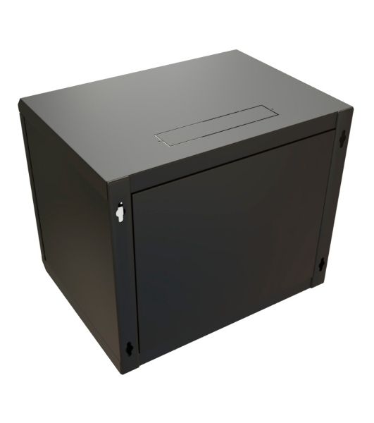 Шкаф коммутационный WRline (WR-TW-1245-SR-RAL9004) настенный 12U 600x450 мм пер. дв. металл 2 бок. пан. 60 кг черный 370 мм 650 мм IP20 сталь