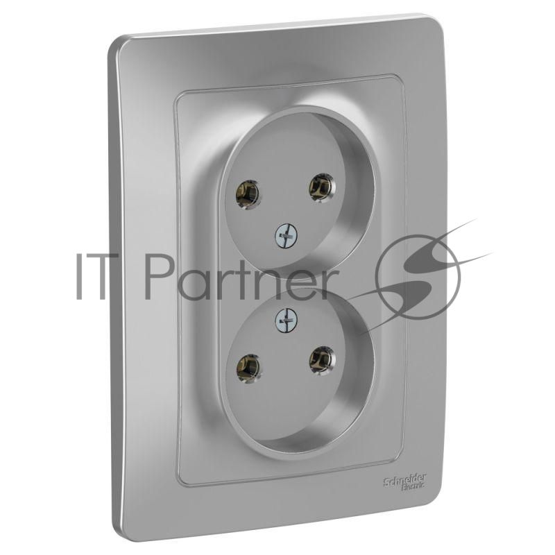 Розетка 2-м СП Blanca 16А 250В без шторок без заземл. алюм. SchE BLNRS000023