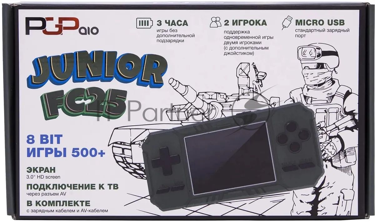 Портативная игровая консоль PGP AIO Junior FC25b зеленая (500 игр, 8 Bit, 3.0 " HD, Micro USB, 850 мAч, microSD, AV)